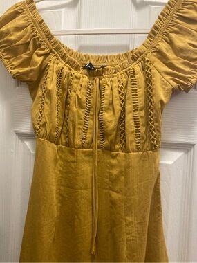 Lulu's Mustard Yellow/ Burnt Orange Off Shoulder Summer Dress Mini Length XS 2